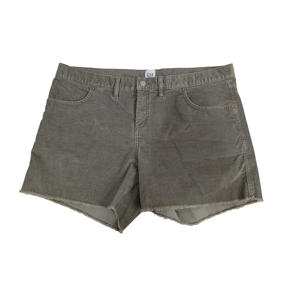 Gap Womens Olive Green Corduroy Cut Off Shorts Size 16 Raw Hem Mid Rise Stretch